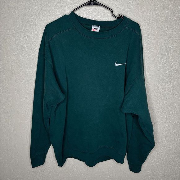 Vintage 90s Nike Swoosh Forest Green Sweatshirt Crewneck Made In USA XL - Picture 2 of 4